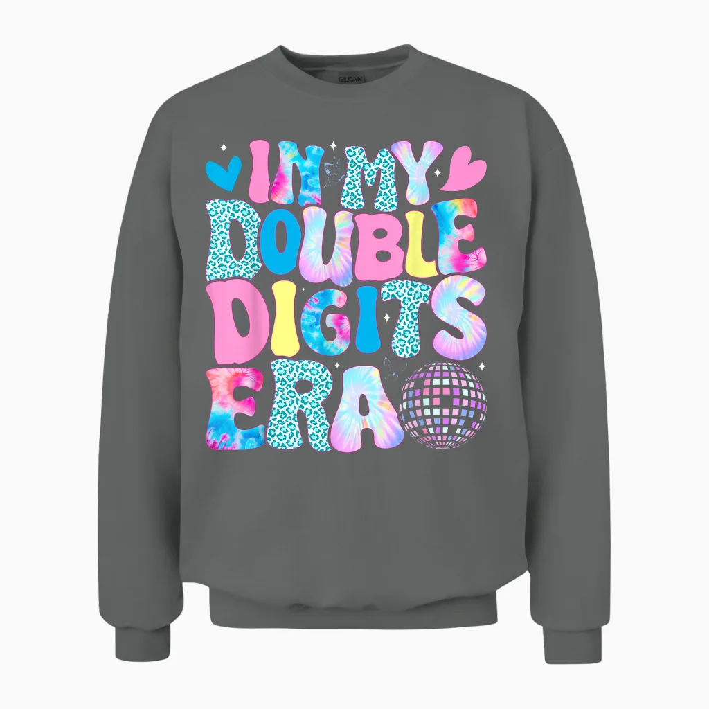 In My Double Digits Era Retro 10 Year Old 10th Birthday Girl Unisex Sweatshirt in Graphite Heather