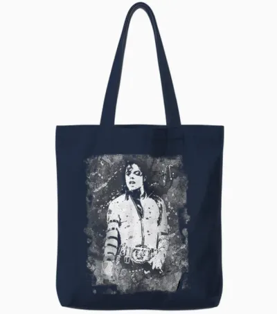 80s Pop Superstar World Tour 1988 Black & White Splatter Tote Bags - Navy