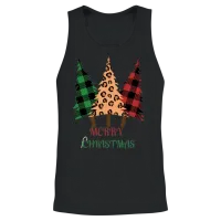 Plaid Pattern ,leopard Print Christmas Tree Unisex Tank Top - Black – 2