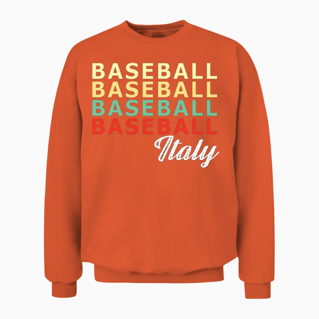 Italy Baseball Retro Color & Softball Gift Unisex Sweatshirt in Orange