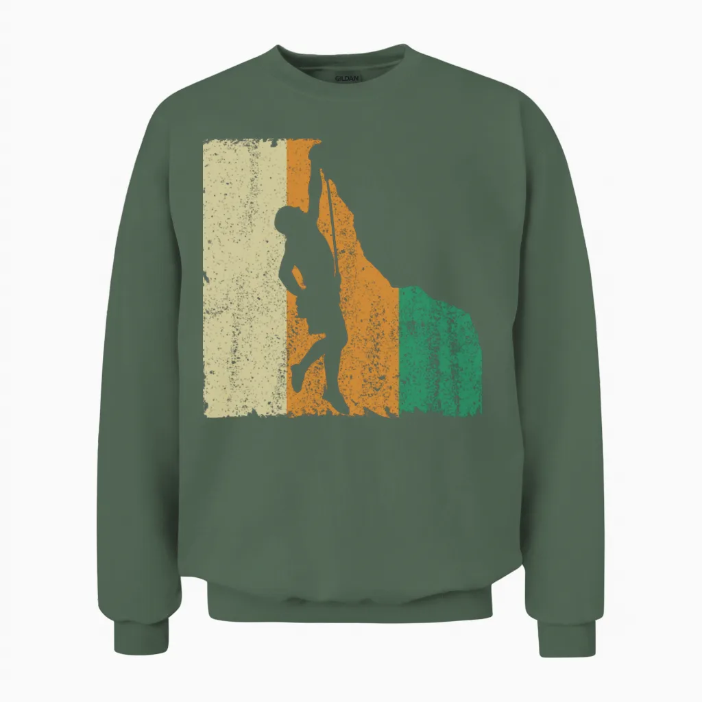 Retro Distressed Rock Climbing Unisex Sweatshirt - Military Green