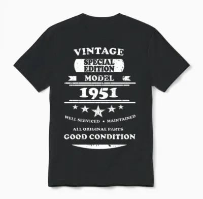 Vintage Retro White 1951 Unisex T-Shirt - Black