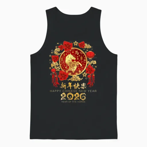 Year of the Horse 2026 Lunar New Year 2026 Chinese Unisex Tank Top in Black