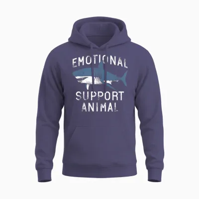 Emotional Support Animal Funny Scary Shark Pun Humor Shark Unisex Hoodie - Heather Sport Dark Navy