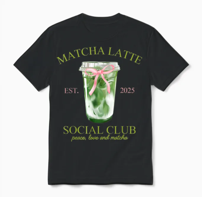 Matcha Latte Social Club Peace Love and Matcha Unisex T-Shirt in Black