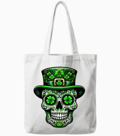 Ireland Sugar Skull Clover Irish St Patricks Day Costume T-Shirt, Black Tote Bags - White