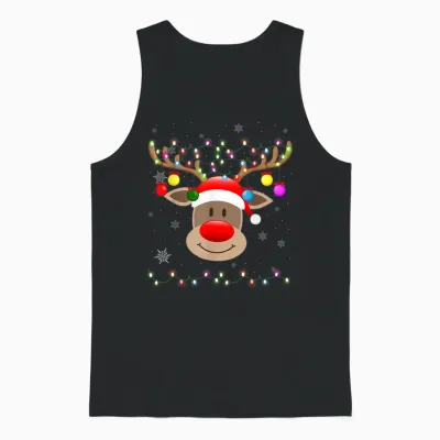Red Nose Reindeer Snowflakes Chirstmas Lights Unisex Tank Top - Black