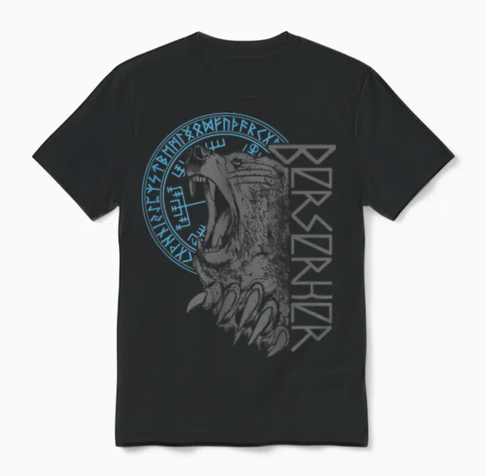 Berserker Bär Krieger Odin Runen Nordischer Kompass Wikinger Unisex T-Shirt in Black