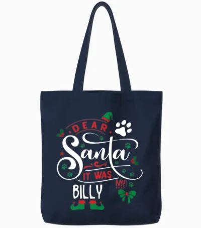 Billy Dog Christmas Dog Breed Tote Bags - Navy
