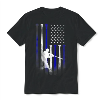 Baseball American Flag Player Flag Dad Mom Kid Unisex T-Shirt - Black