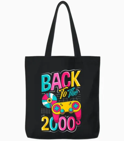 Back to the 2000s Vintage Two Thousand Retro 00s T-Shirt, Black, S Tote Bags - Black