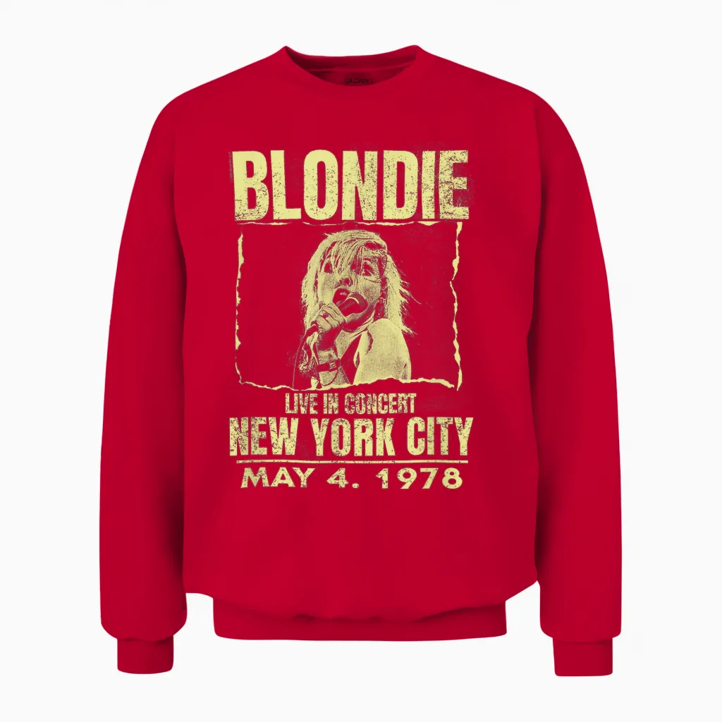Blondie Live Concert Poster New York 1978 Vintage Band Unisex Sweatshirt in Red