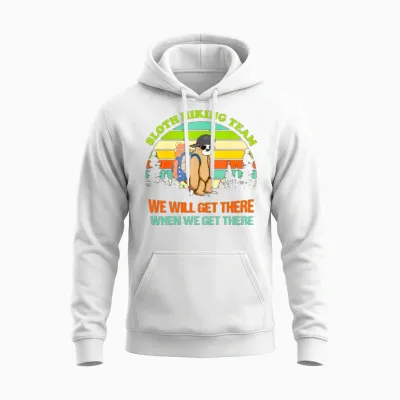 Sloth Hiking Team Tshirt for Sloth Lover Hiking Unisex Hoodie - White