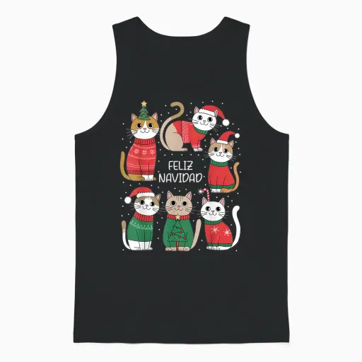 Feliz Navidad Spanish Cats Holiday Kittens T-Shirt, Black, S Unisex Tank Top - Black