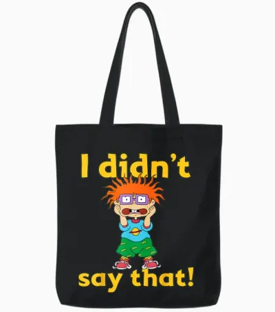 Mademark X Rugrats - Chuckie Finster “i Didn’t Say That” Rugrats Tote Bags - Black