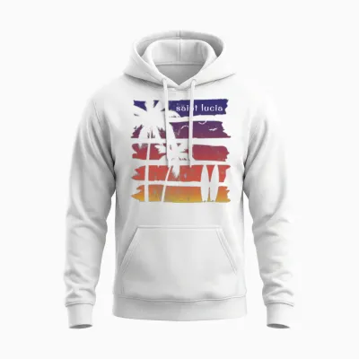Cool Saint Lucia Surfing Fan Beach Palm Tree Unisex Hoodie - White