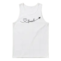 Travel Love with Plane Unisex Tank Top - White – 1