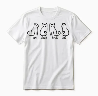 Un Deux Trois Cat T-Shirt, White Unisex T-Shirt - White
