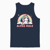 Funny Ironic Men Cute Alpha Male Unicorn T-Shirt, Black, S Unisex Tank Top in Navy - 1