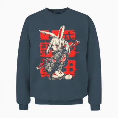 Anime Manga Cyberpunk Aesthetic Techwear Harajuku Bunny Girl T-Shirt, Black Unisex Sweatshirt - Dark Heather