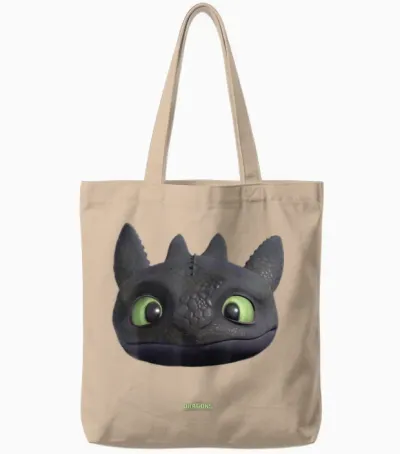 Dreamworks Dragons Toothless Night Fury Big Face Costume Tote Bags - Natural