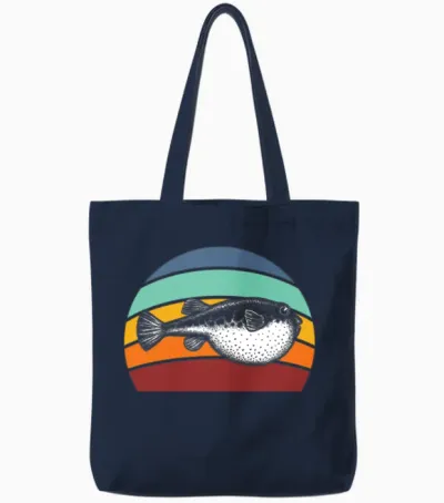 Blowfish Retro Balloonfish Pufferfish Tote Bags - Navy