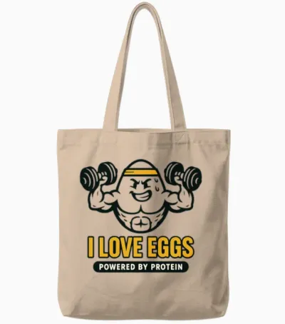 I Love Eggs – Protein Powered Gym Humor Tote Bags - Natural