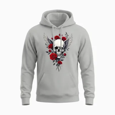 Skull, Wings & Roses Red Skull Gothic Rock Dark Unisex Hoodie - Ash