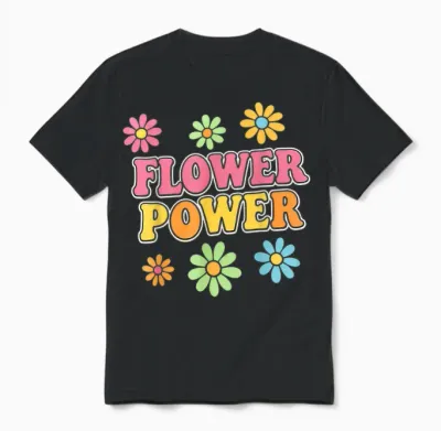 Retro Flower Power 60er 70er Jahre ästhetischer Hippie Boho Stil Unisex T-Shirt - Black