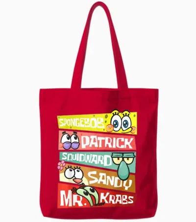 Mademark X Spongebob Squarepants - Spongebob Patrick Squidward Sandy Mr Krabs Spongebob Fans Tote Bags - Red