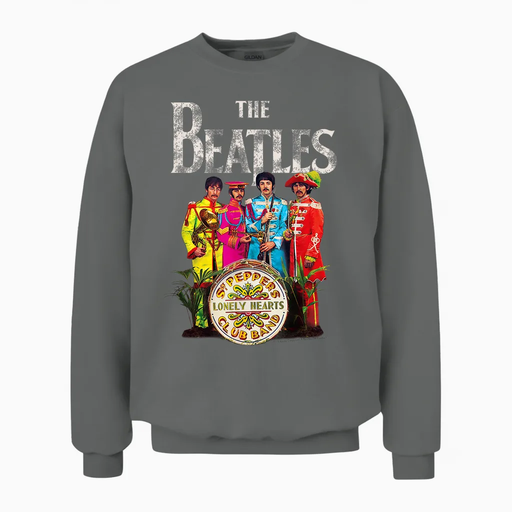 The Beatles Sgt. Pepper's Lonely Hearts Short Sleeve Unisex Sweatshirt in Graphite Heather