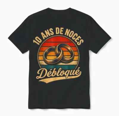 10 Ans De Mariage Noces D' étain Débloqué Cadeau Vintage Unisex T-Shirt - Black