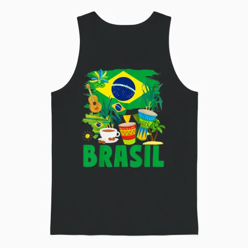 Brazil Flag for Kids - Brazil and Brazil Flag T-Shirt, Yellow, S Unisex Tank Top in Black