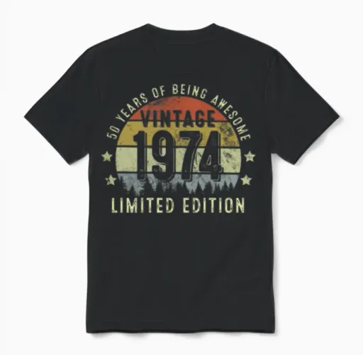 Vintage 1975 Limited Edition 50-Year-Old 50th Unisex T-Shirt in Black