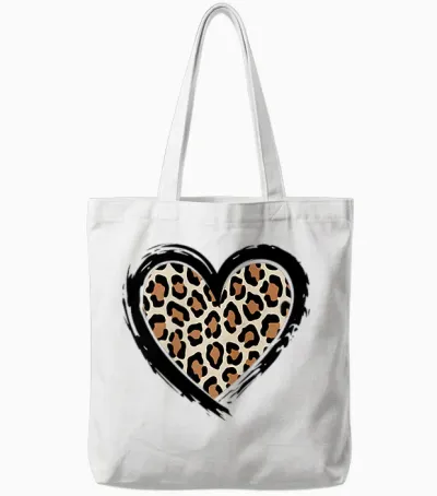 Cheetah Leopard Heart Girl Animal Cool Print T-Shirt, Black, S Tote Bags - White