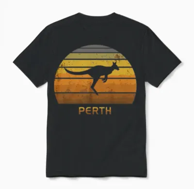 Retro Kangaroo Perth Australia Unisex T-Shirt - Black