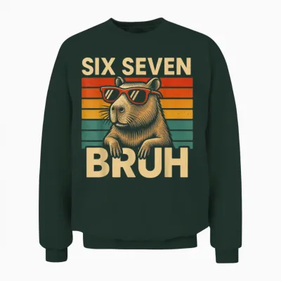 Six Seven Bruh Capybara Retro Vintage Funny 67 Meme Unisex Sweatshirt - Forest