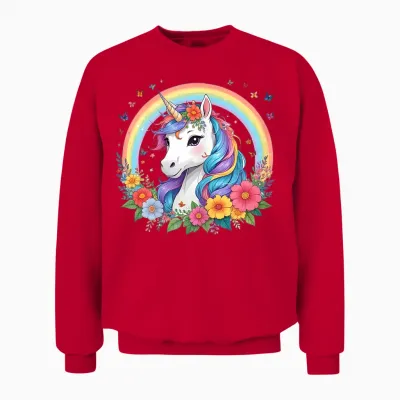 Cute Unicorn Girl with Rainbow Unicorn Unisex Sweatshirt - Red