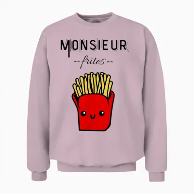 Funny Mr Fries Gift Potato Fast Food Humour T-Shirt, Grey, S Unisex Sweatshirt - Light Pink