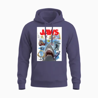 Jaws 50th Anniversary Poster Amity Island Collage 2-Sided Unisex Hoodie - Heather Sport Dark Navy