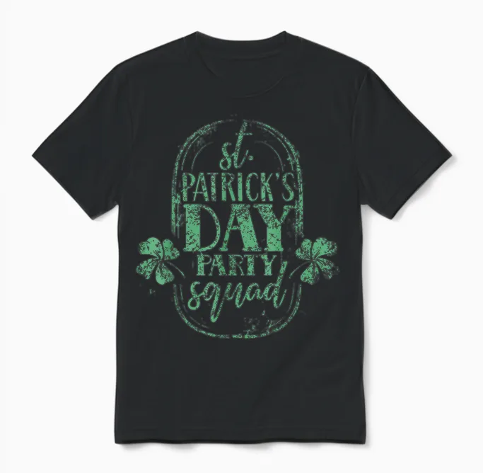 St Patrick's Day Party Squad Green Birthday St Patricks Day Unisex T-Shirt in Black