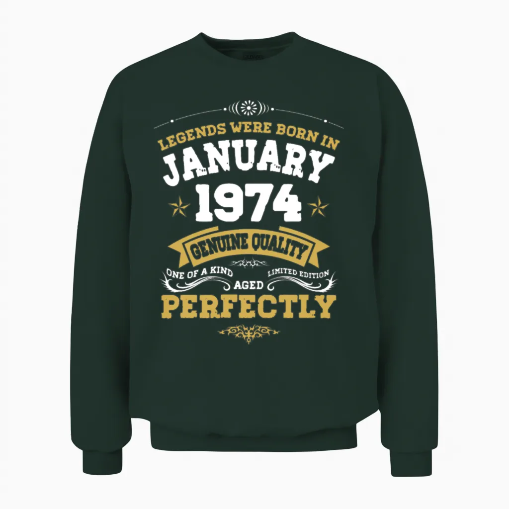 January 1974 Vintage Birthday Present Unisex Sweatshirt in Forest