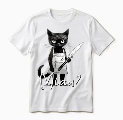Miau Katze Mit Messer I Lustiges Katzenmotiv I Katze Miau Unisex T-Shirt - White