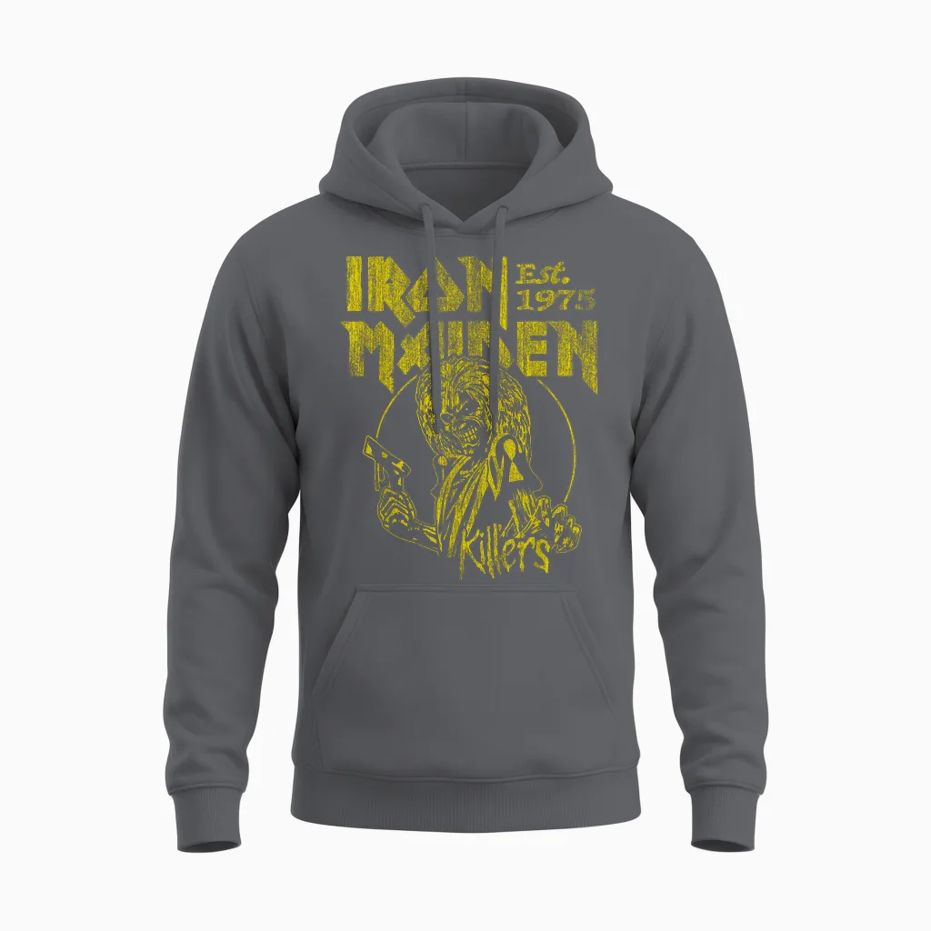 Iron Maiden - Killers Yellow Circle Unisex Hoodie in Charcoal