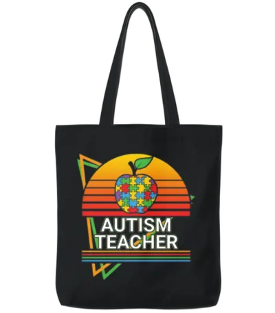 Autism Teacher Retro Tote Bags - Black
