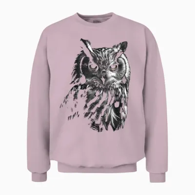 Owl Artwork - Bird Art Animal Owl T-Shirt, Black Unisex Sweatshirt - Light Pink