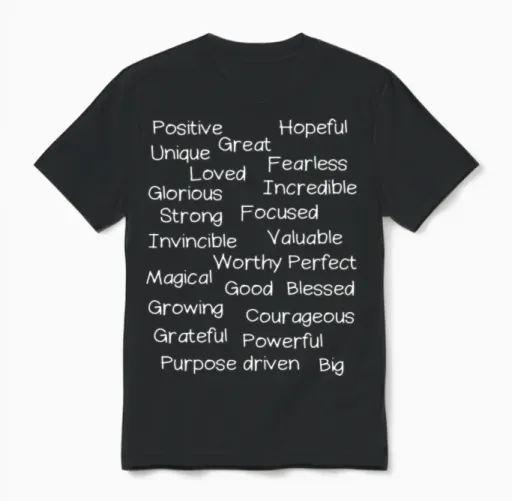 Positive Affirmations Words Unisex T-Shirt in Black