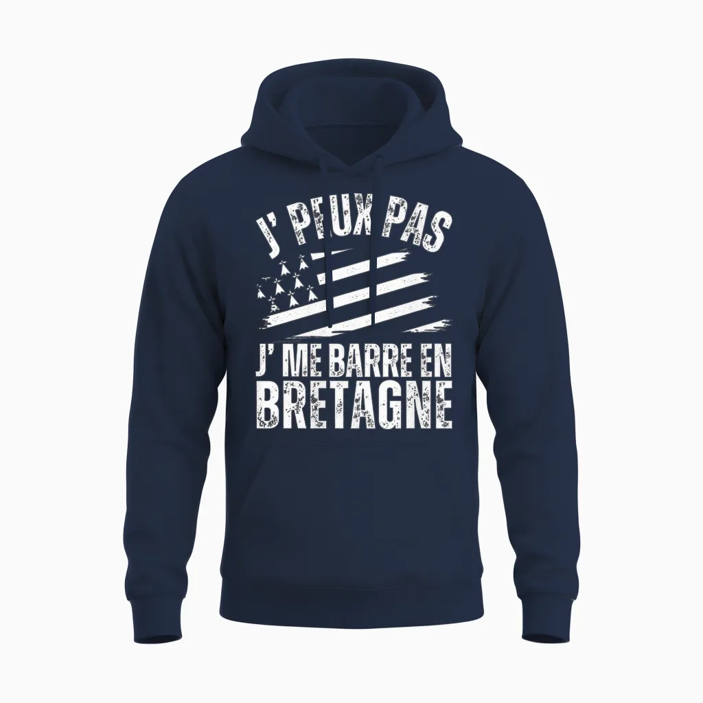 J' Peux Pas Je Me Barre En Bretagne Humour Breton Breizh T-Shirt Haut De Gamme Unisex Hoodie in Navy