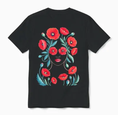 Silhouette Femme Fleur Coquelicot Femmes Unisex T-Shirt - Black