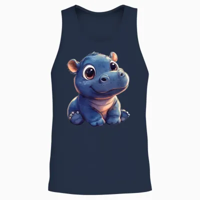 Adorable Hippo Moo Deng T-Shirt, Black, S Unisex Tank Top - Navy